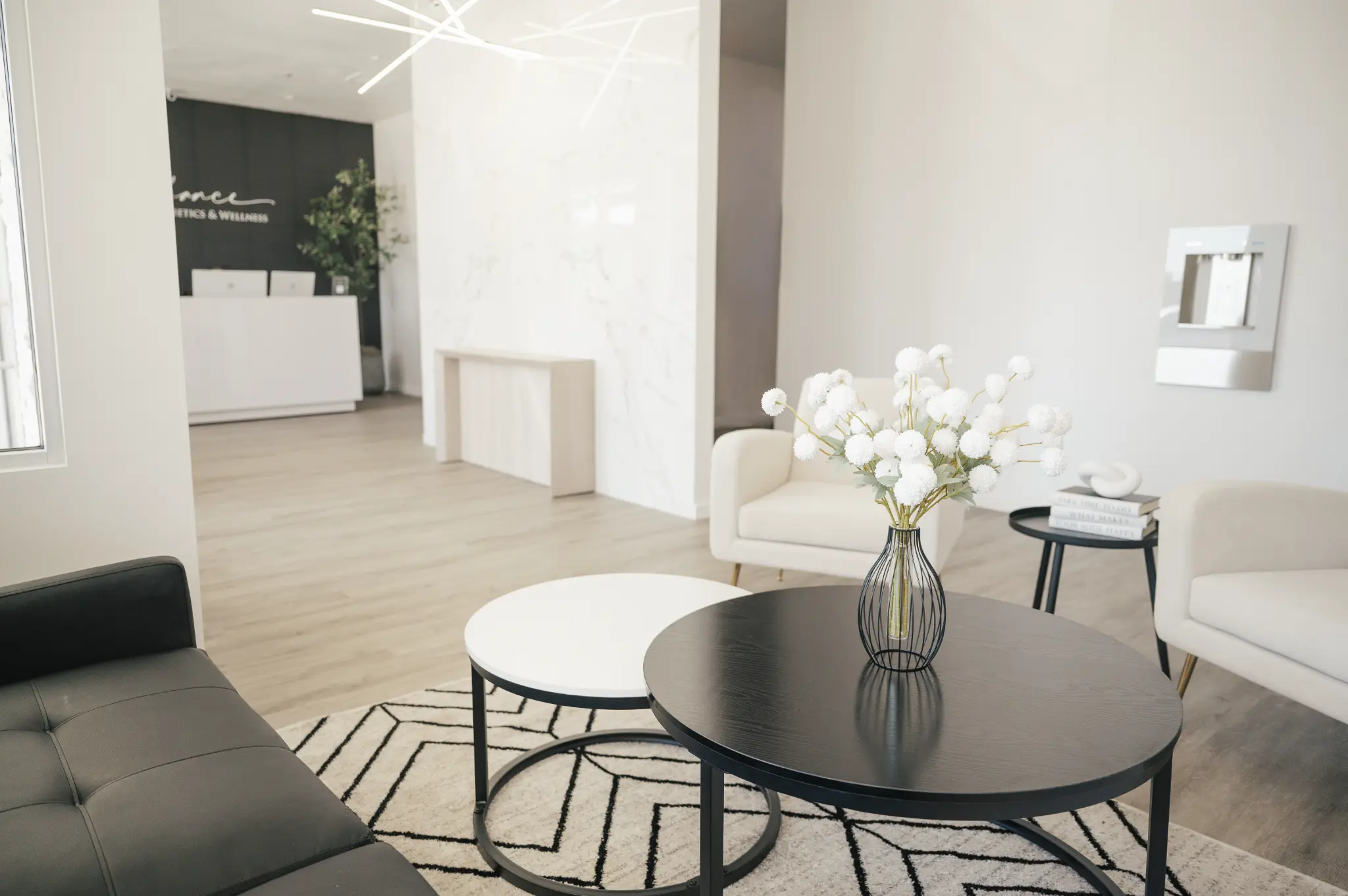 Enhance Aesthetics & Wellness reception desk and logo wall